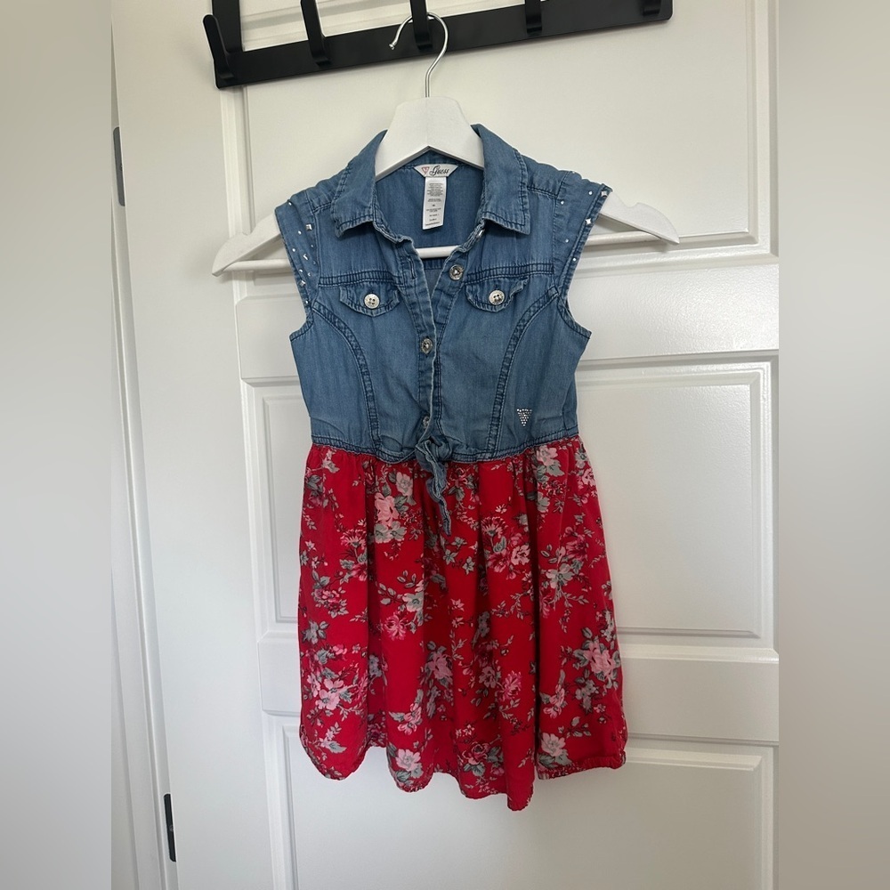Guess Denim and Red Floral Casual Dress